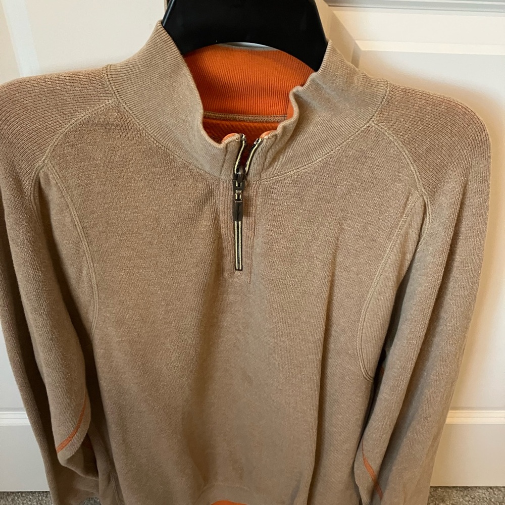 Men's Beige Sweater with Orange AccentsMens Sweater - Tommy Bahama